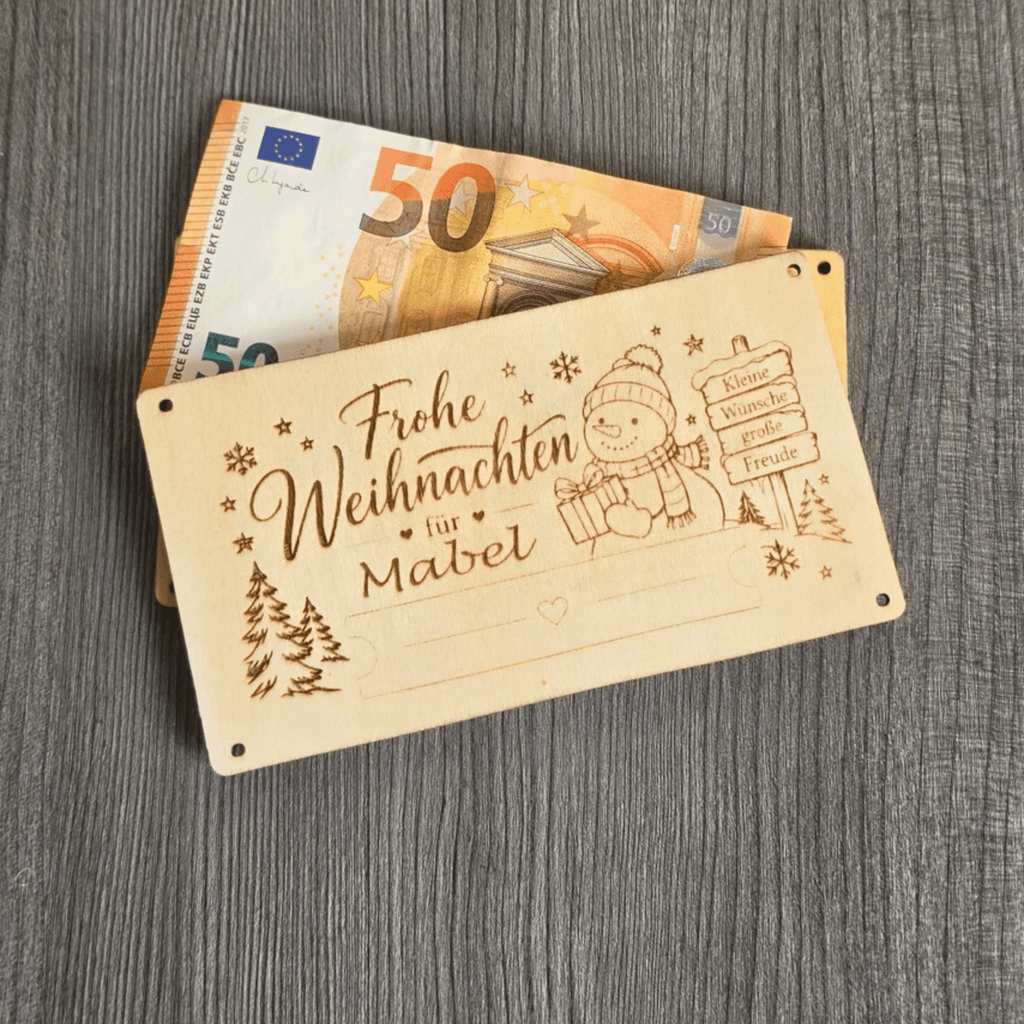 Personalisierte Geldgeschenkkarte aus Holz zu Weihnachten - Gravurliebe