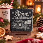 Personalisierte Schieferuntersetzer Weihnachten – Glühwein & Kinderpunsch mit Wunschname - Gravurliebe