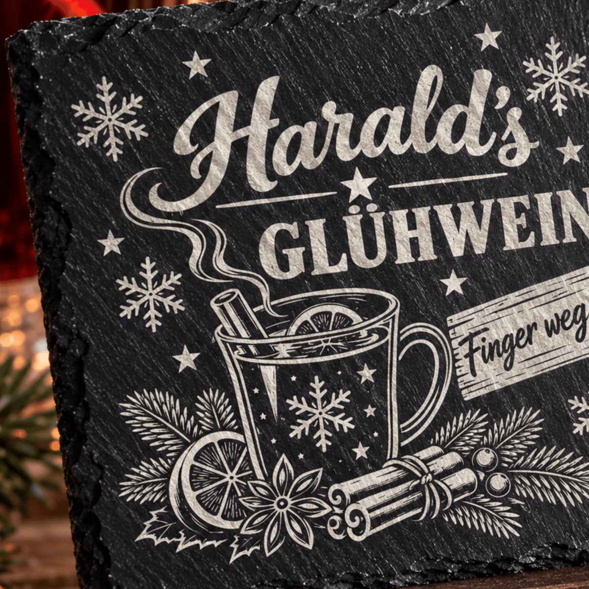Personalisierte Schieferuntersetzer Weihnachten – Glühwein & Kinderpunsch mit Wunschname - Gravurliebe