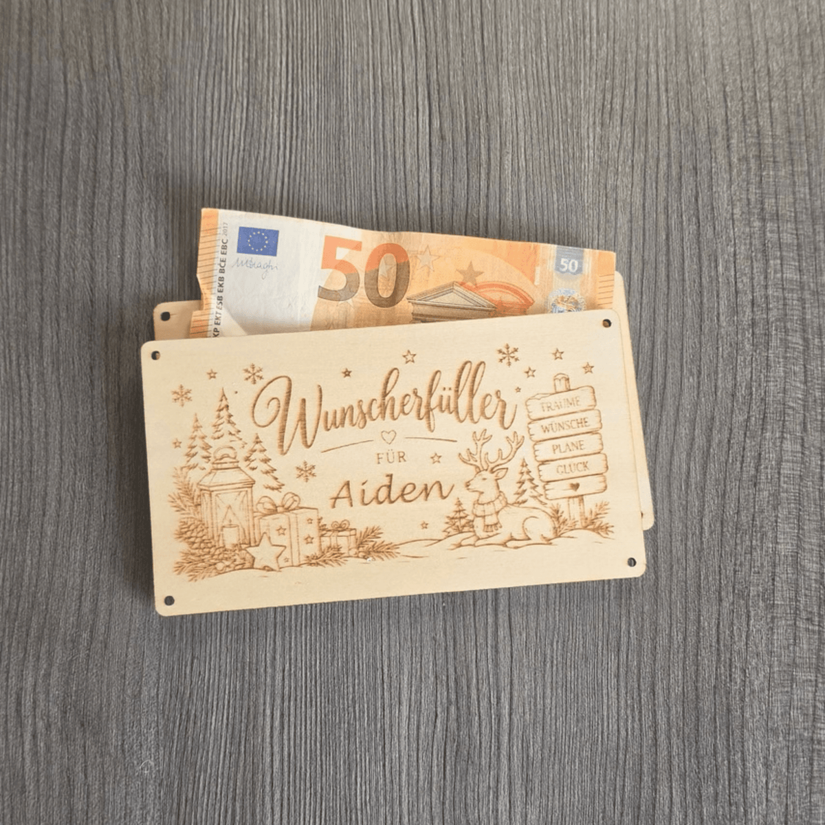 Personalisierte Geldgeschenkkarte aus Holz zu Weihnachten - Gravurliebe