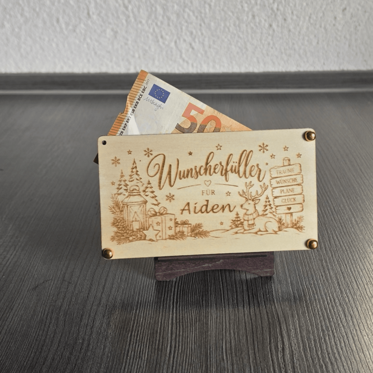 Personalisierte Geldgeschenkkarte aus Holz zu Weihnachten - Gravurliebe