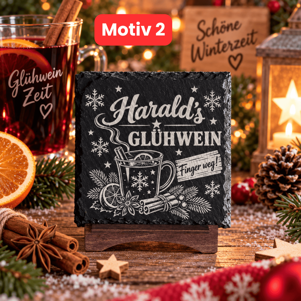 Personalisierte Schieferuntersetzer Weihnachten – Glühwein & Kinderpunsch mit Wunschname - Gravurliebe