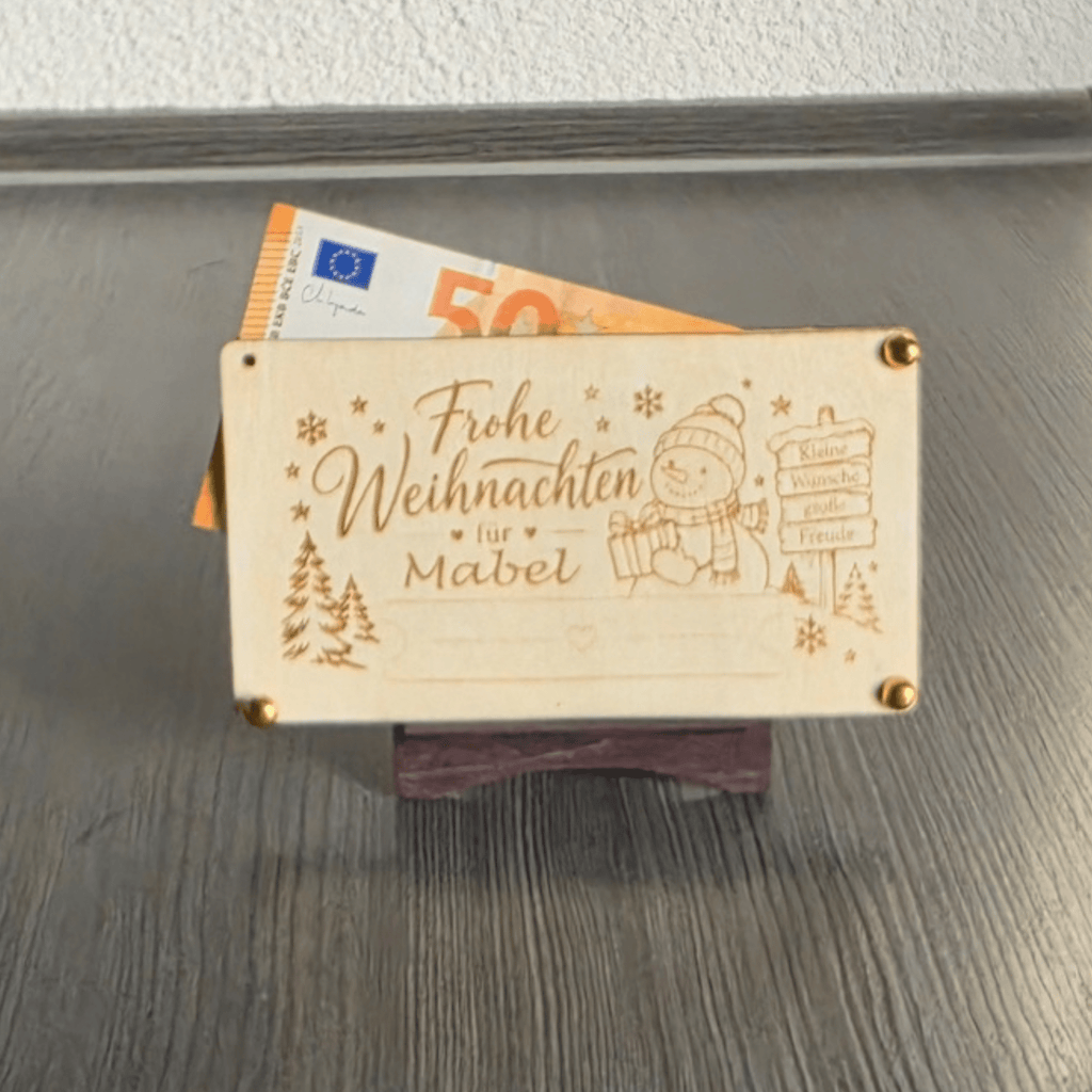 Personalisierte Geldgeschenkkarte aus Holz zu Weihnachten - Gravurliebe
