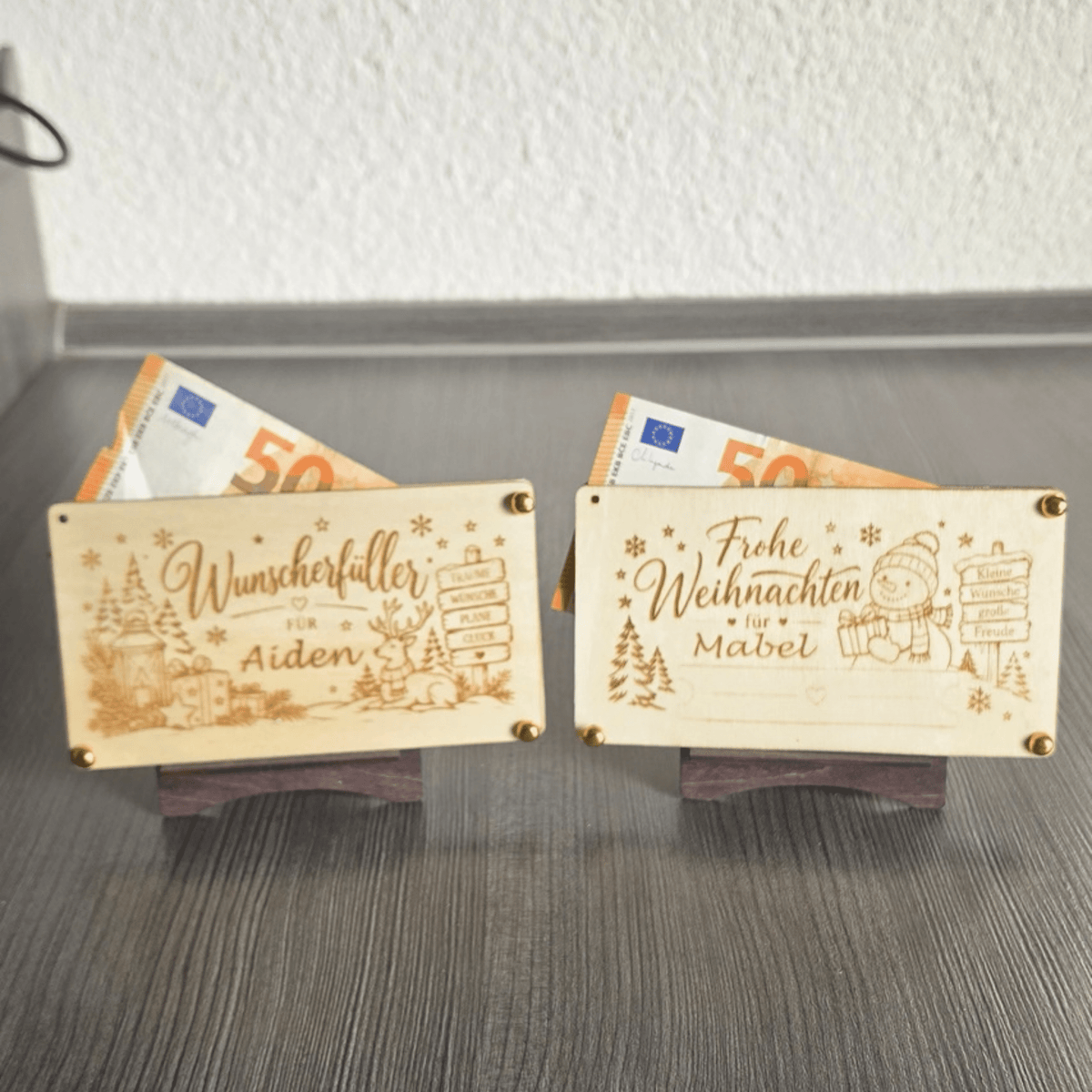 Personalisierte Geldgeschenkkarte aus Holz zu Weihnachten - Gravurliebe