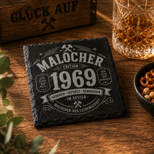 Malocher Schieferuntersetzer personalisiert mit Jahreszahl