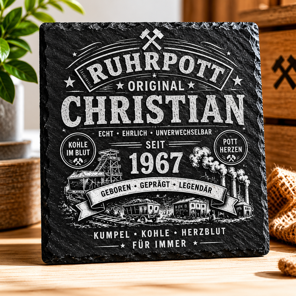 Personalisierter Ruhrpott Schieferuntersetzer mit Name & Jahr