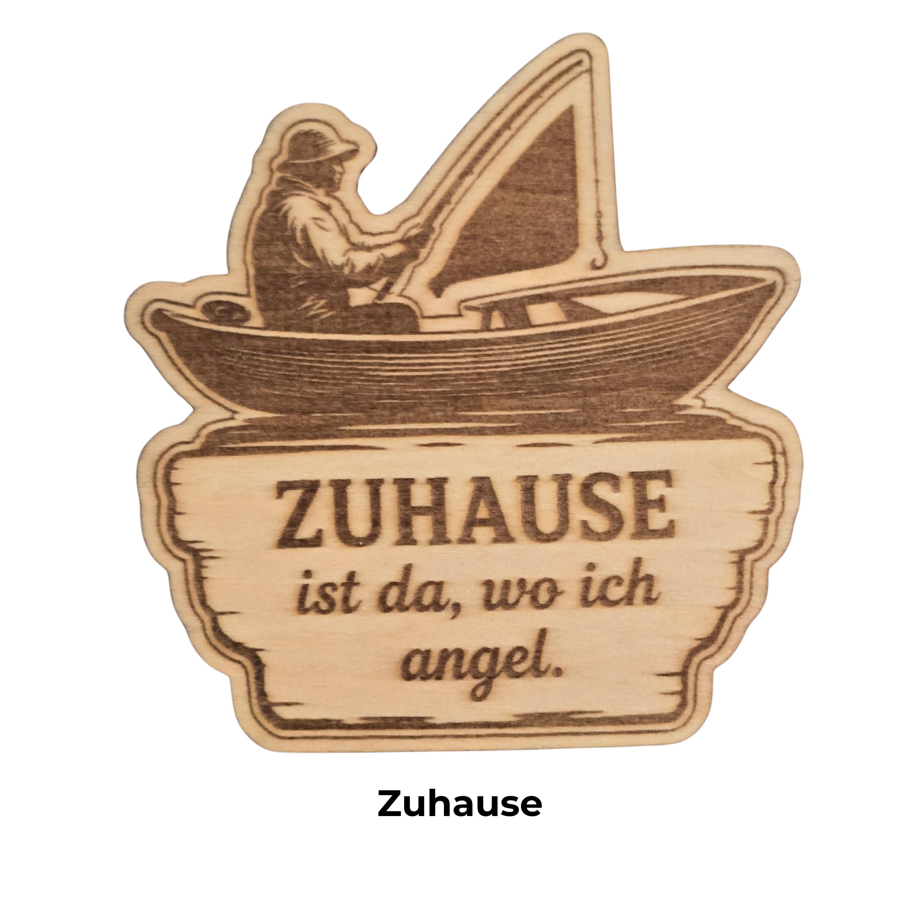 Handgefertigte Kühlschrankmagnete aus Birkenholz mit neun Angelmotiven