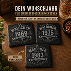 Malocher Schieferuntersetzer personalisiert mit Jahreszahl