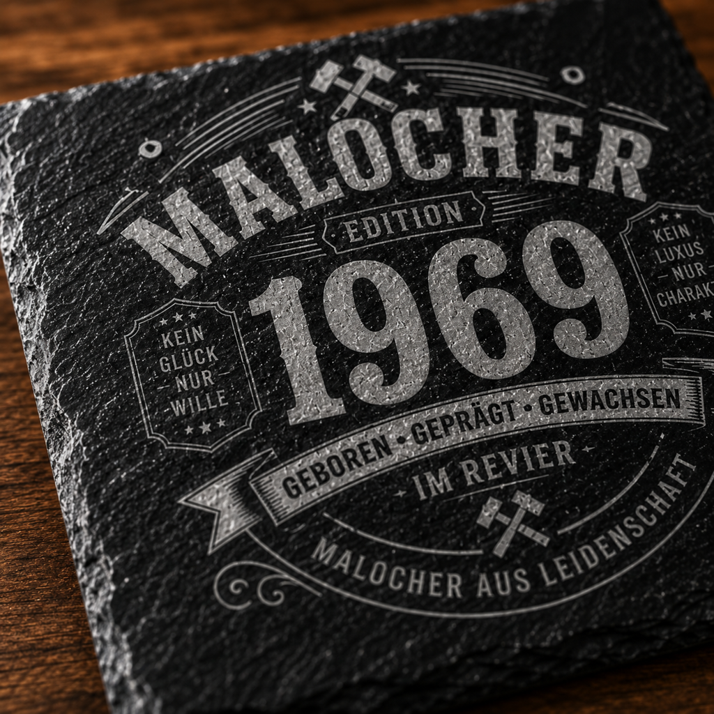 Malocher Schieferuntersetzer personalisiert mit Jahreszahl