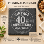 Vintage Schiefer Untersetzer personalisierbar mit Wunschalter als Geburtstagsgeschenk