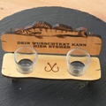 Personalisierte Zander-Schnapsbank aus Holz – Geschenk für Angler | 2er oder 3er Bank