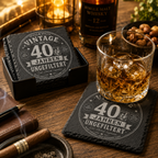 Vintage Schiefer Untersetzer personalisierbar mit Wunschalter als Geburtstagsgeschenk