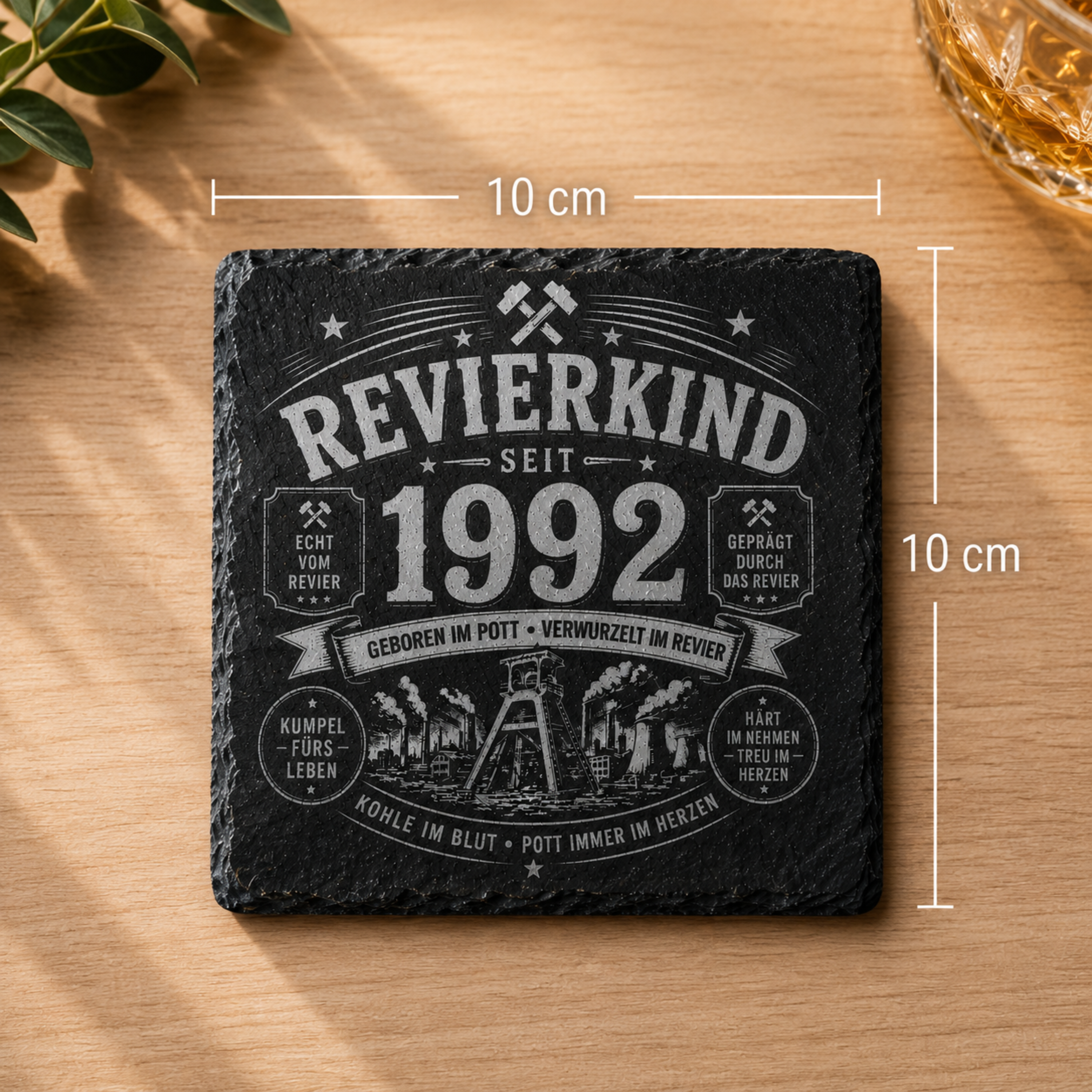 Revierkind Schieferuntersetzer personalisiert mit Jahreszahl