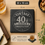 Vintage Schiefer Untersetzer personalisierbar mit Wunschalter als Geburtstagsgeschenk