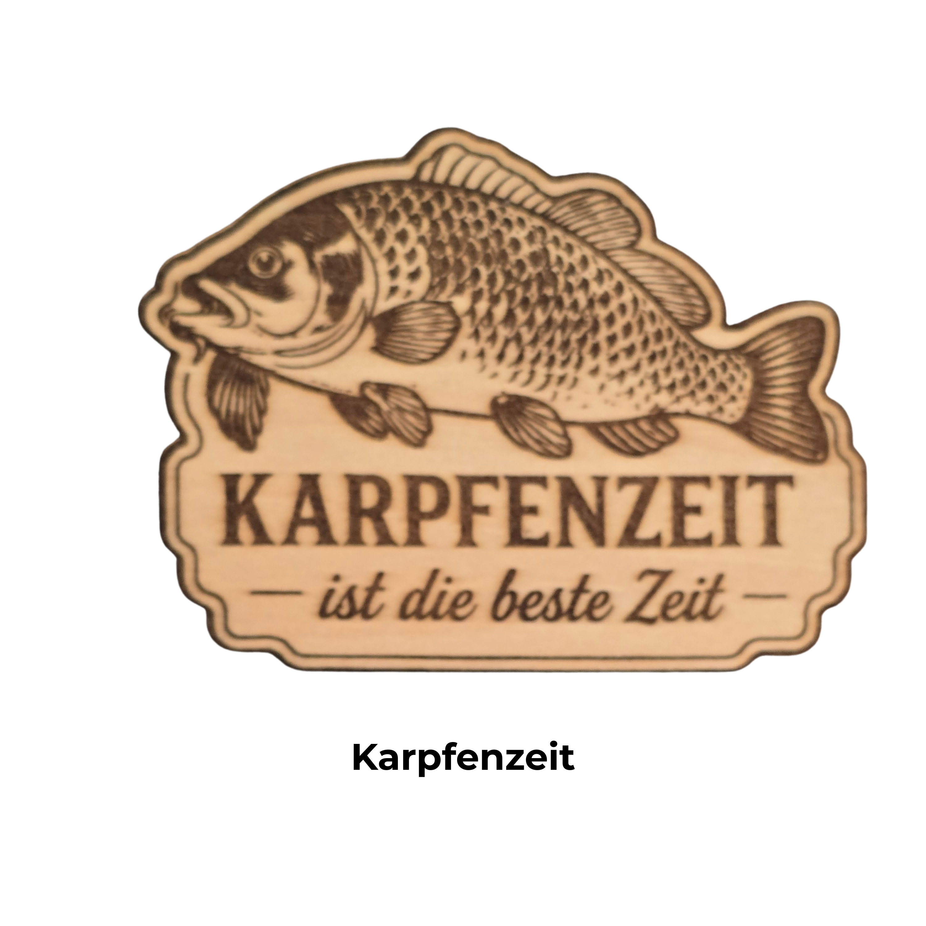 Handgefertigte Kühlschrankmagnete aus Birkenholz mit neun Angelmotiven