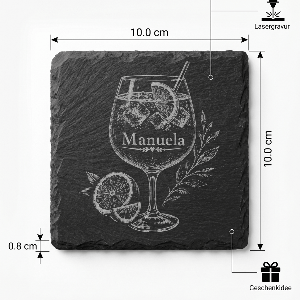 Personalisierte Schieferuntersetzer mit Cocktail Gravur – Untersetzer mit Wunschname – 2er 3er 4er Set - Gravurliebe