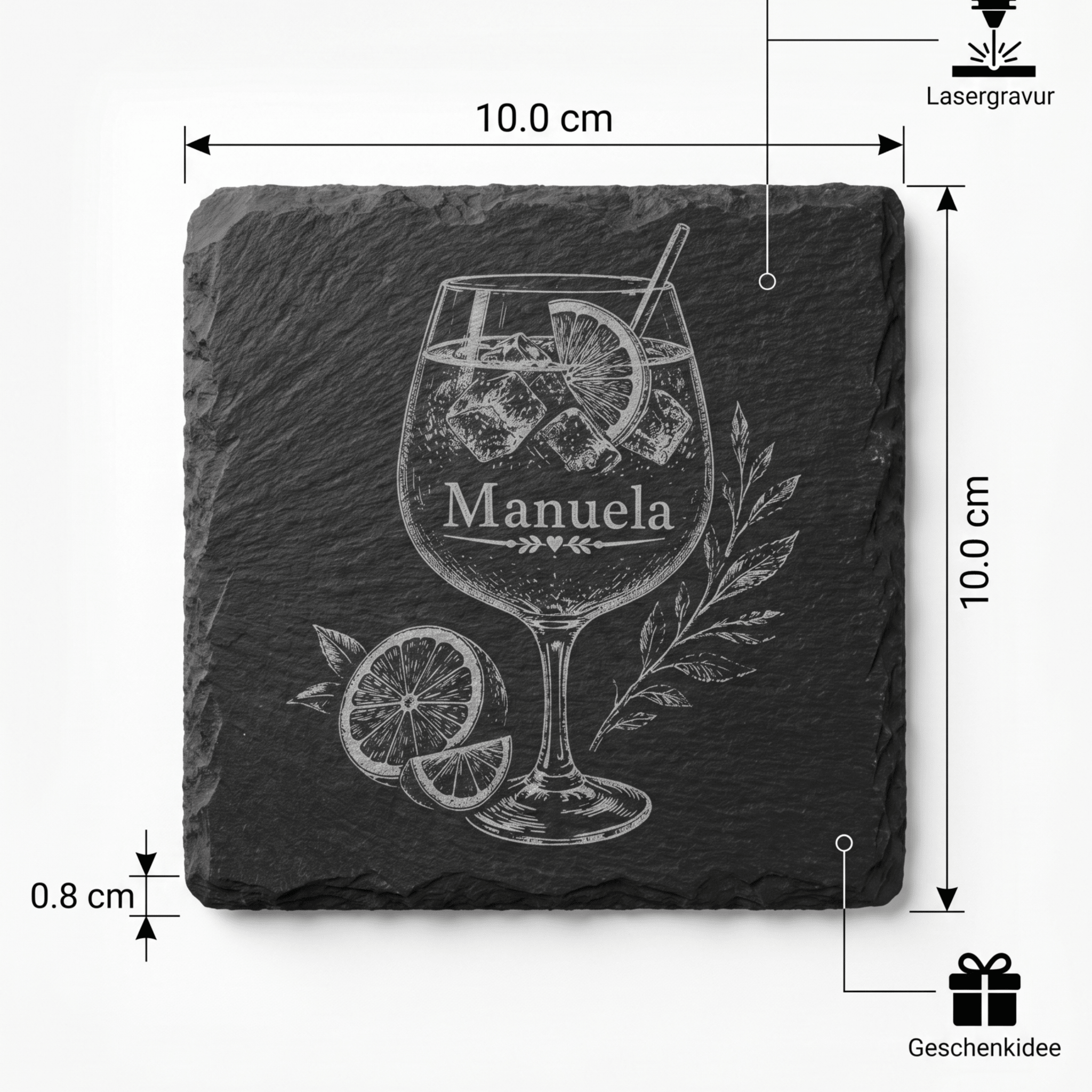 Personalisierte Schieferuntersetzer mit Cocktail Gravur – Untersetzer mit Wunschname – 2er 3er 4er Set - Gravurliebe