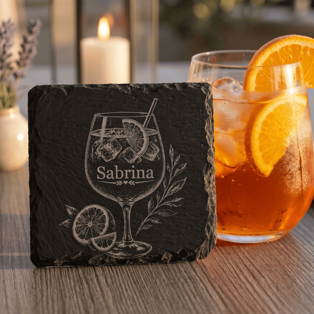 Personalisierte Schieferuntersetzer mit Cocktail Gravur – Untersetzer mit Wunschname – 2er 3er 4er Set - Gravurliebe