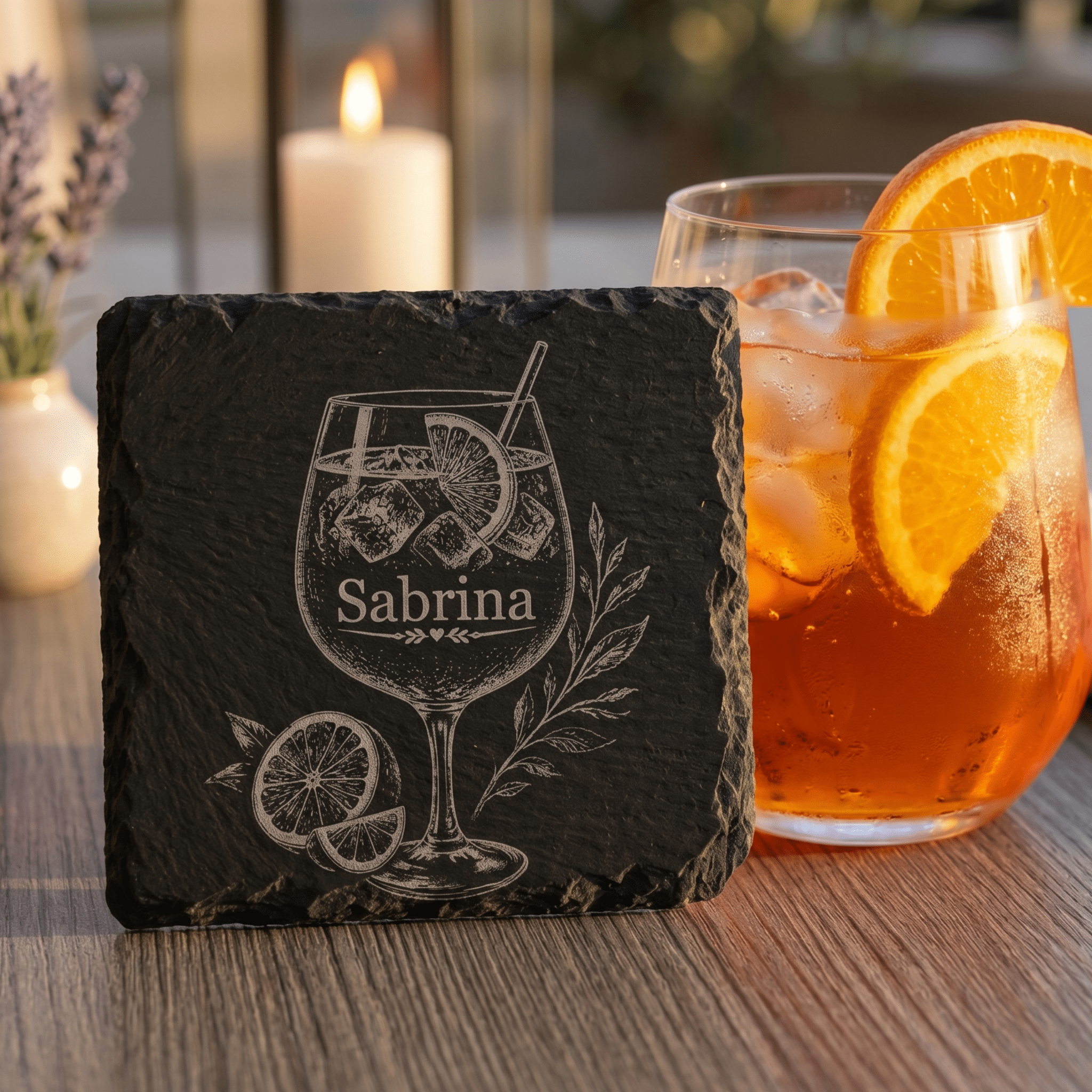 Personalisierte Schieferuntersetzer mit Cocktail Gravur – Untersetzer mit Wunschname – 2er 3er 4er Set - Gravurliebe