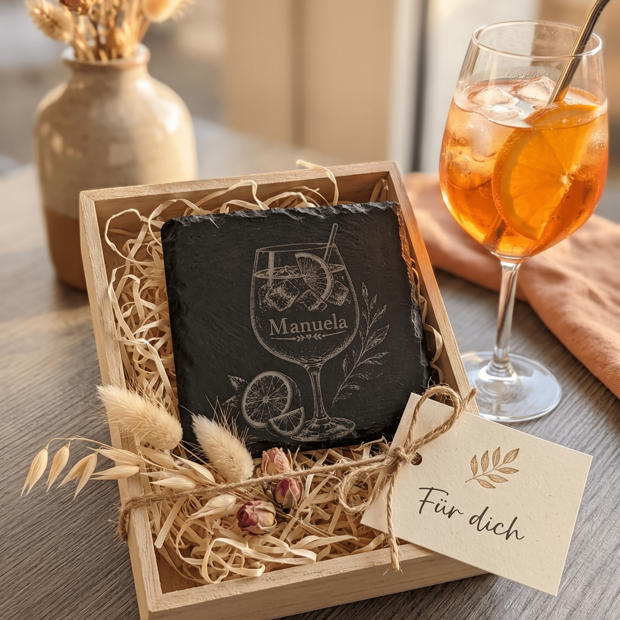 Personalisierte Schieferuntersetzer mit Cocktail Gravur – Untersetzer mit Wunschname – 2er 3er 4er Set - Gravurliebe