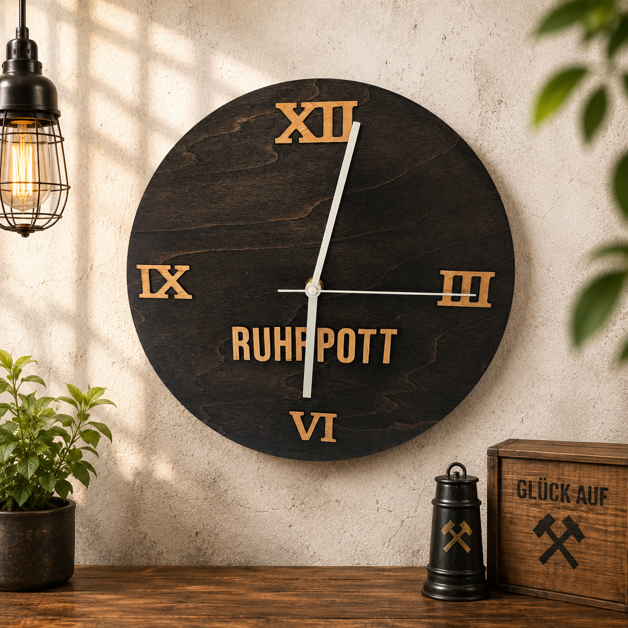 Ruhrpott Wanduhr aus Holz schwarz – Geschenk für Papa & Männer mit Charakter - Gravurliebe