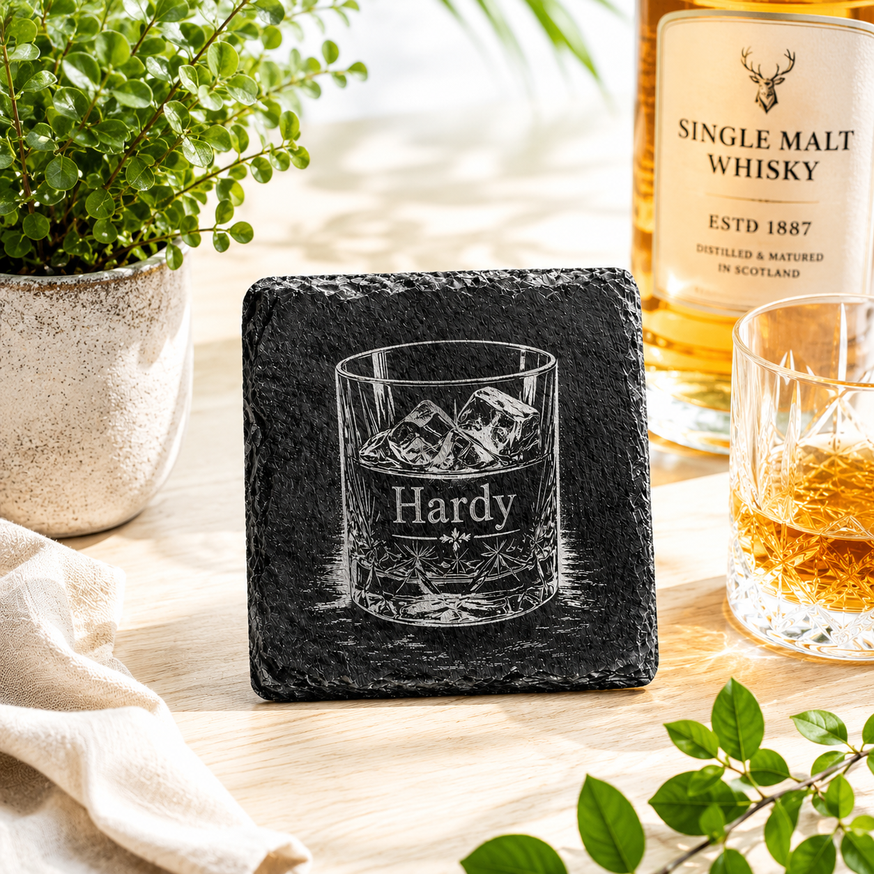 Personalisierter Schiefer Untersetzer Whisky – mit deinem Namen graviert - Gravurliebe