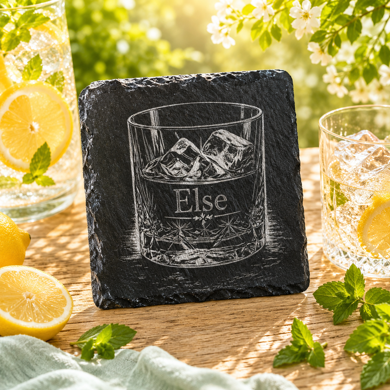 Personalisierter Schiefer Untersetzer Whisky – mit deinem Namen graviert - Gravurliebe