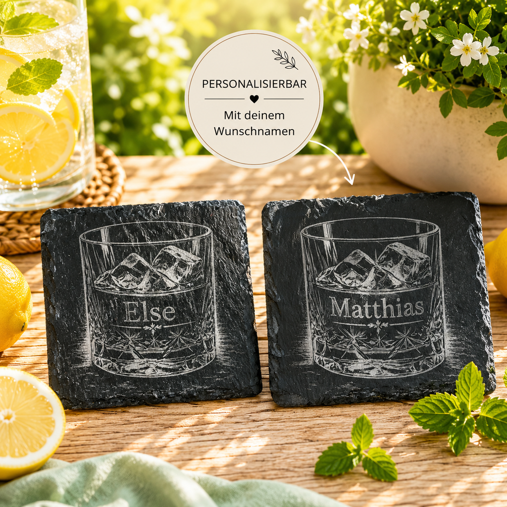 Personalisierter Schiefer Untersetzer Whisky – mit deinem Namen graviert - Gravurliebe