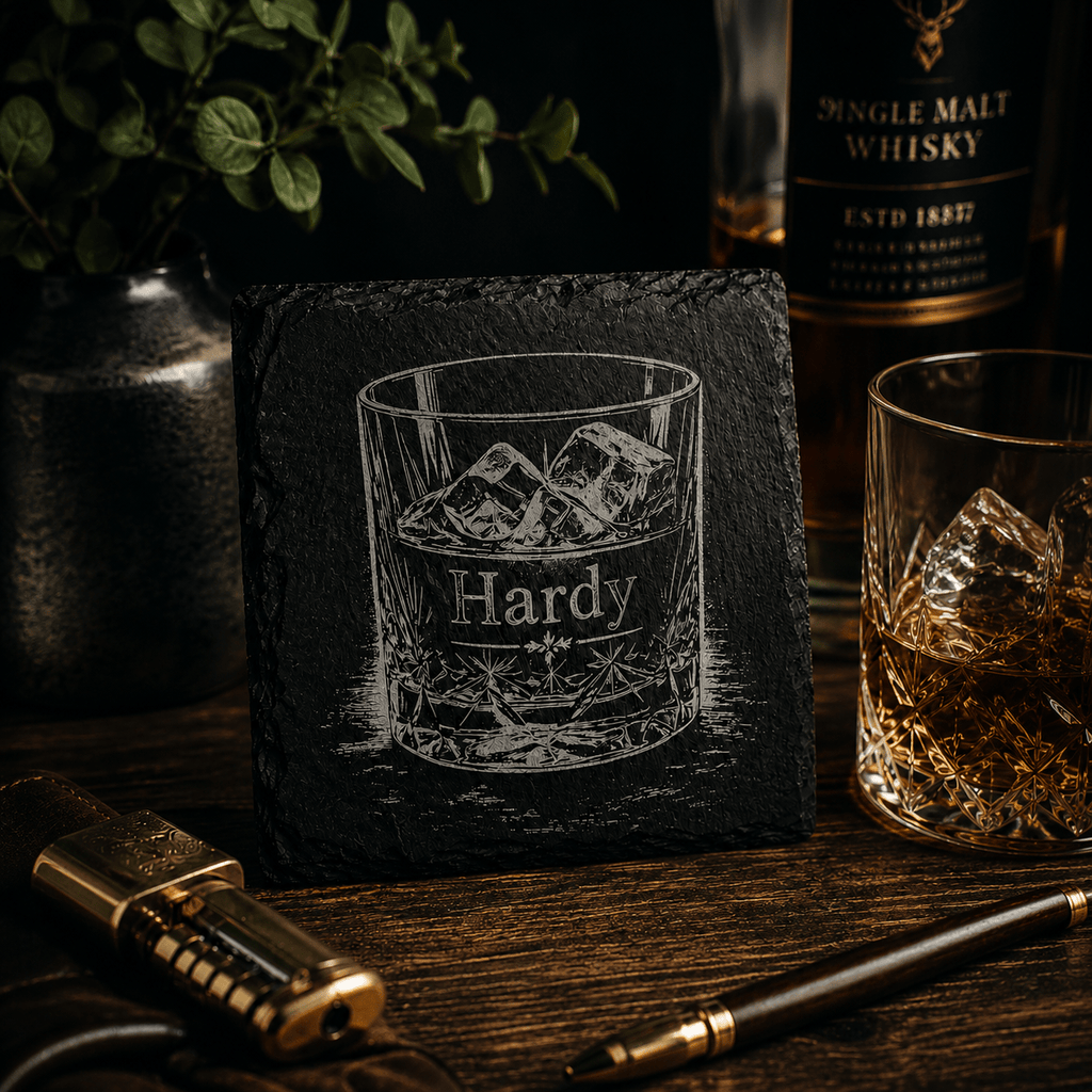 Personalisierter Schiefer Untersetzer Whisky – mit deinem Namen graviert - Gravurliebe