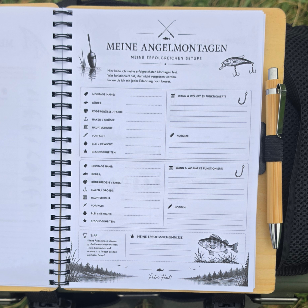 Innenseite für Angelmontagen und erfolgreiche Setups im personalisierten Fangjournal