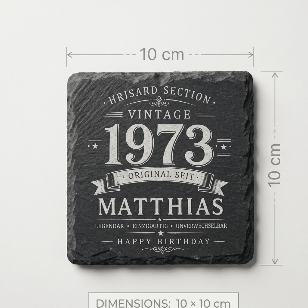 Personalisierte Schieferuntersetzer mit Name & Jahrgang – Vintage Geschenk für Männer als 2er, 3er oder 4er Set - Gravurliebe