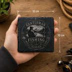 Geschenk für Angler mit personalisiertem Vintage Schieferuntersetzer und Anglermotiv
