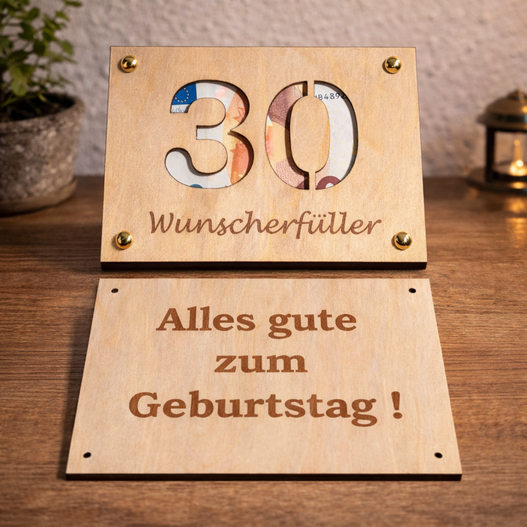 Geldgeschenk aus Holz personalisiert mit Jahreszahl – Wunscherfüller Geschenk für Geburtstag & Jubiläum