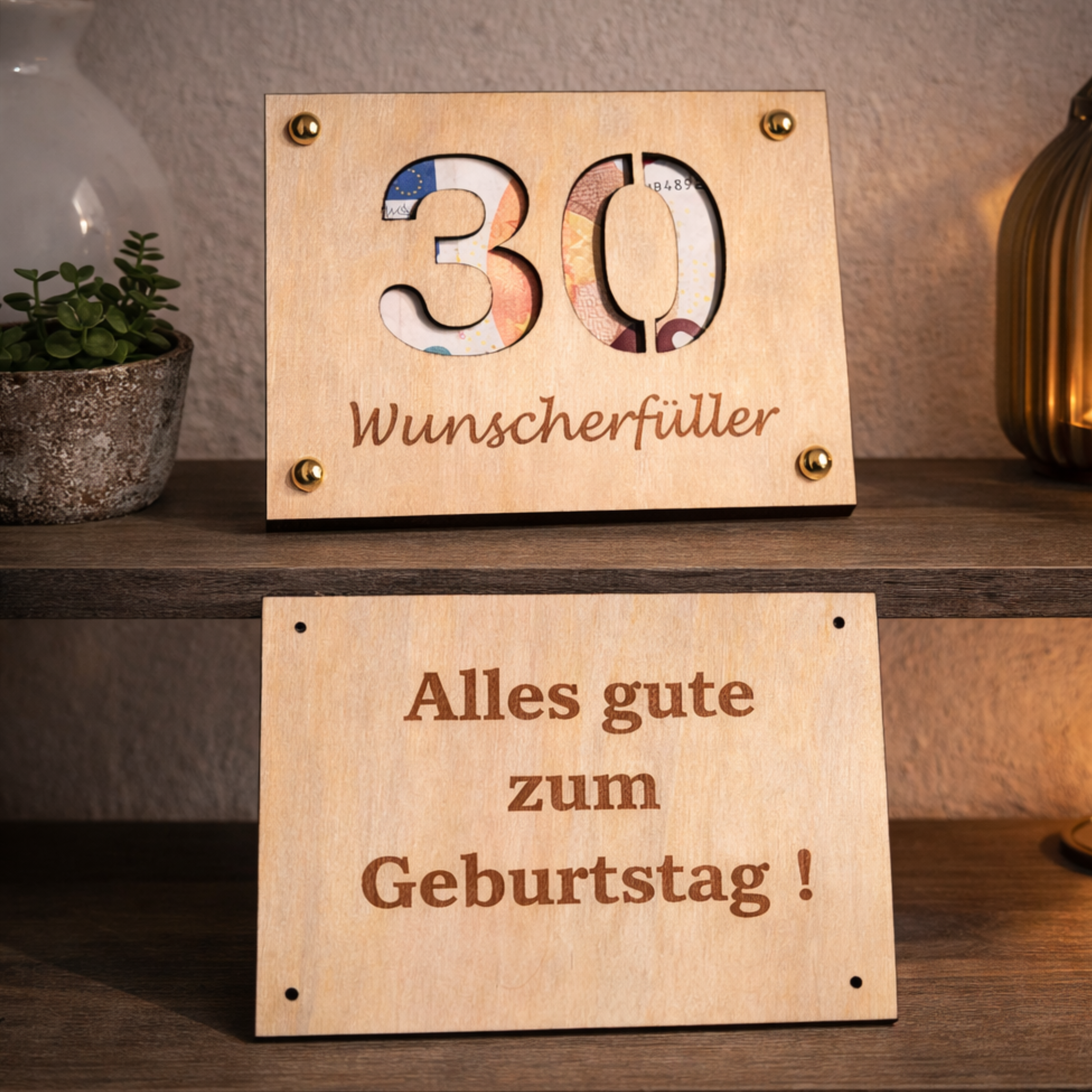 Geldgeschenk aus Holz personalisiert mit Jahreszahl – Wunscherfüller Geschenk für Geburtstag & Jubiläum