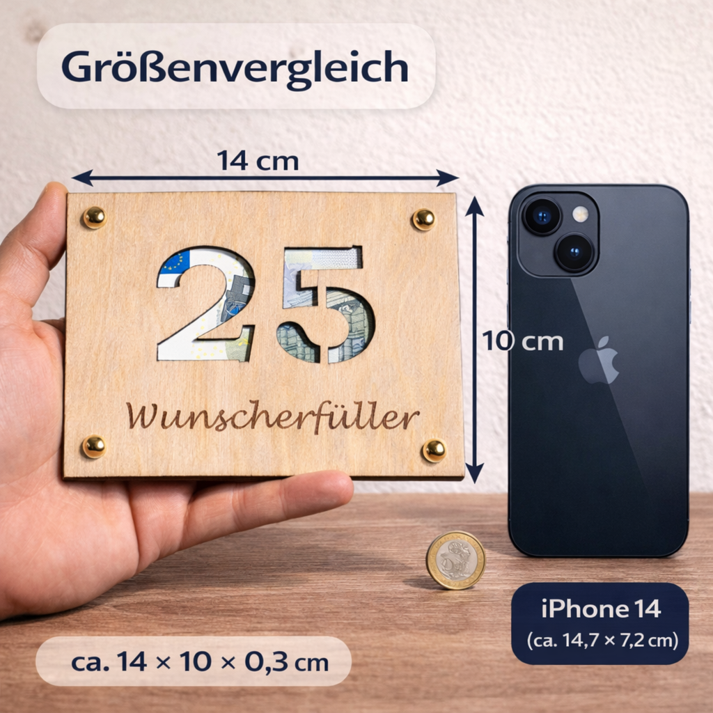 Geldgeschenk aus Holz personalisiert mit Jahreszahl – Wunscherfüller Geschenk für Geburtstag & Jubiläum
