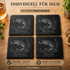 Geschenk für Angler mit personalisiertem Hecht Schieferuntersetzer und individueller Namensgravur