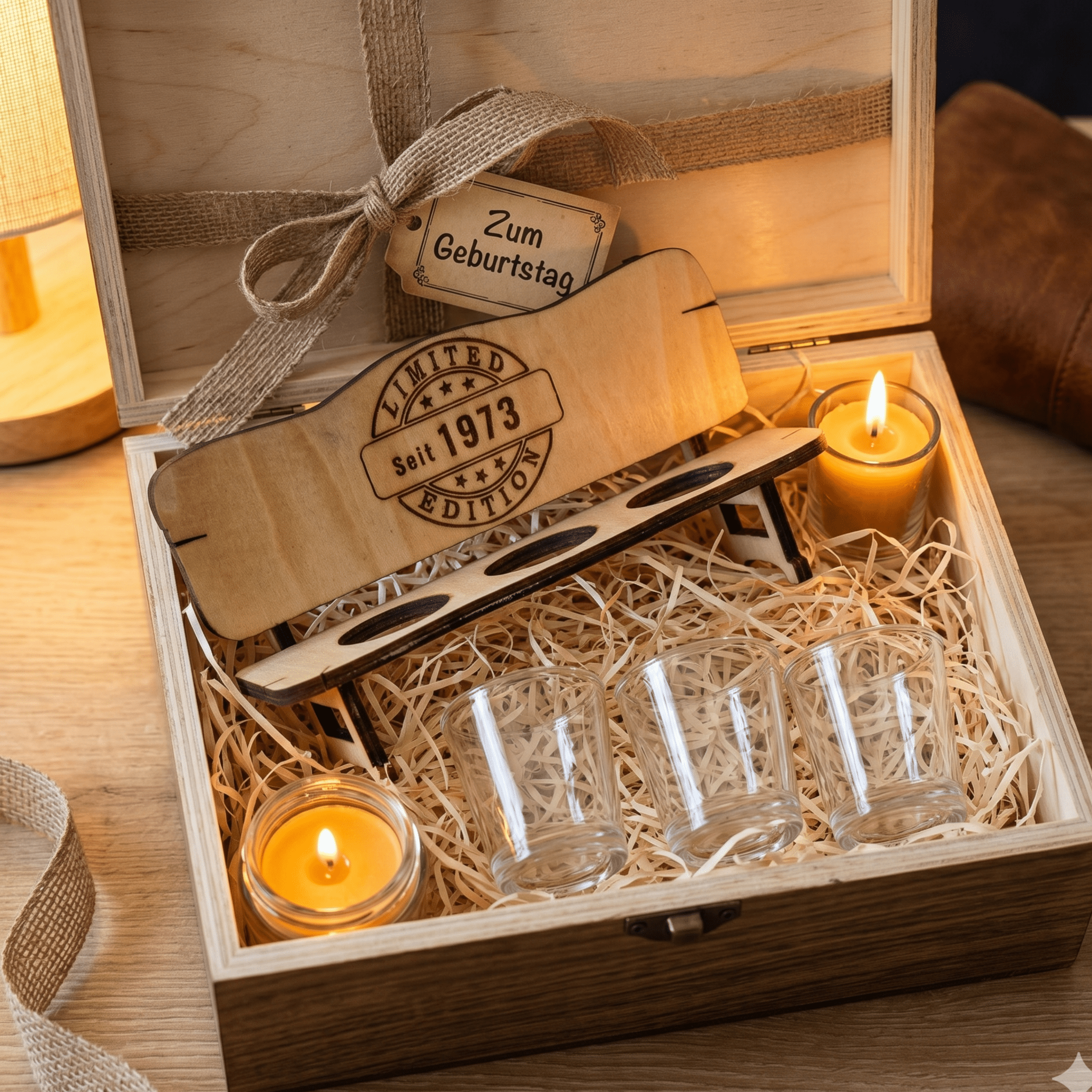 Personalisierte Schnapsbank mit Gläsern – Jahreszahl gravierbar – Geschenk für Männer - Gravurliebe