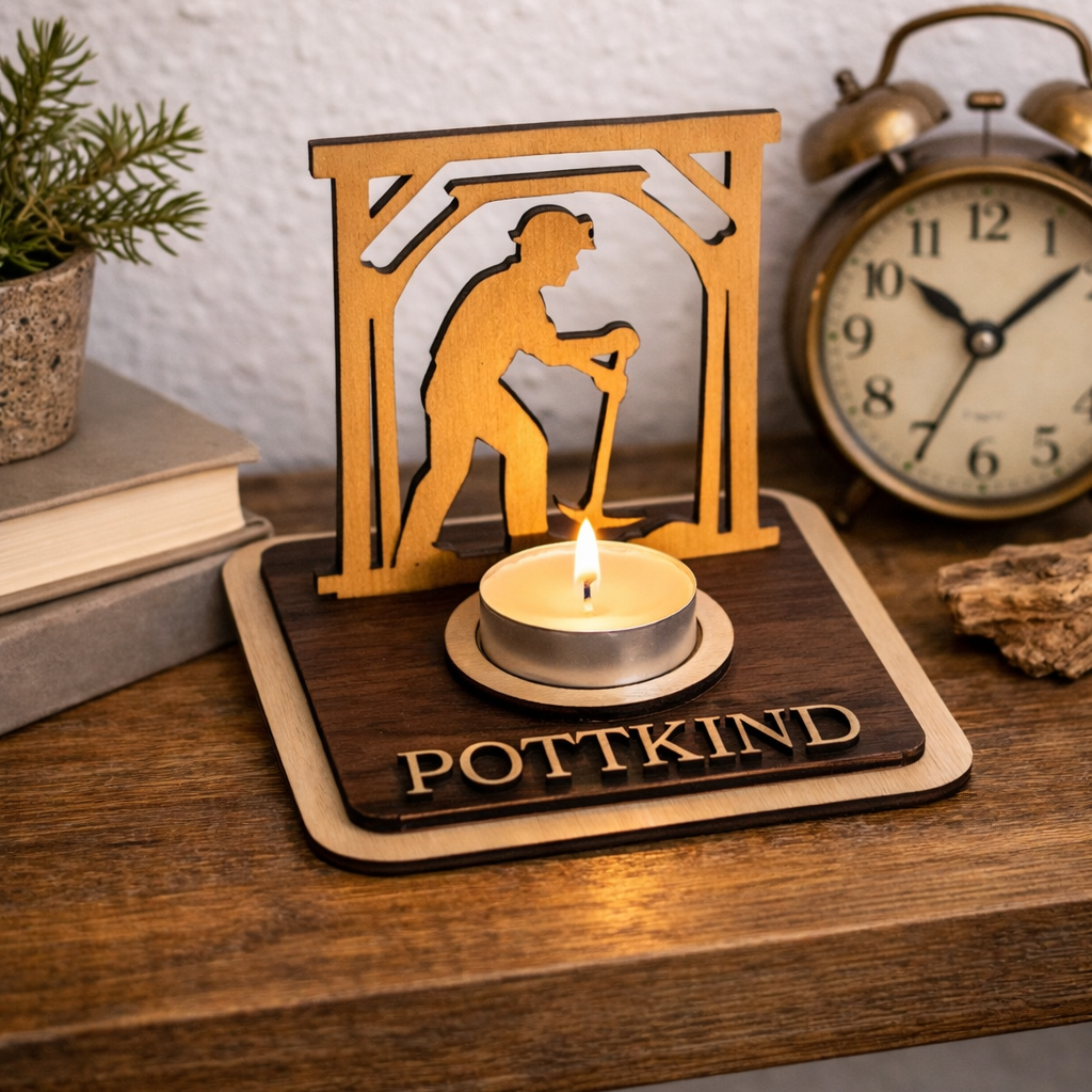 Personalisierte Bergmann Teelichthalter aus Holz – Ruhrgebiet Geschenk für Kumpel - Gravurliebe