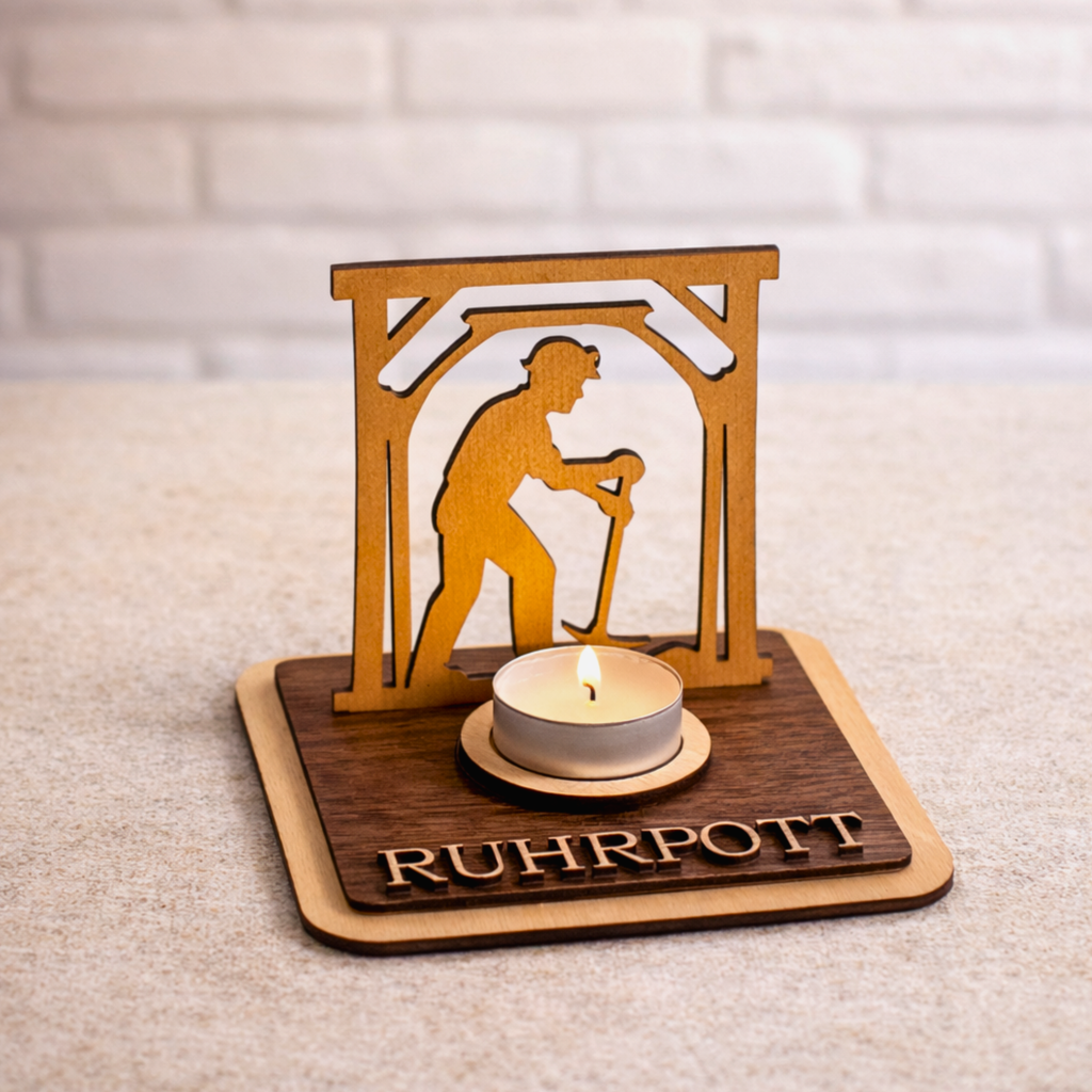 Personalisierte Bergmann Teelichthalter aus Holz – Ruhrgebiet Geschenk für Kumpel - Gravurliebe