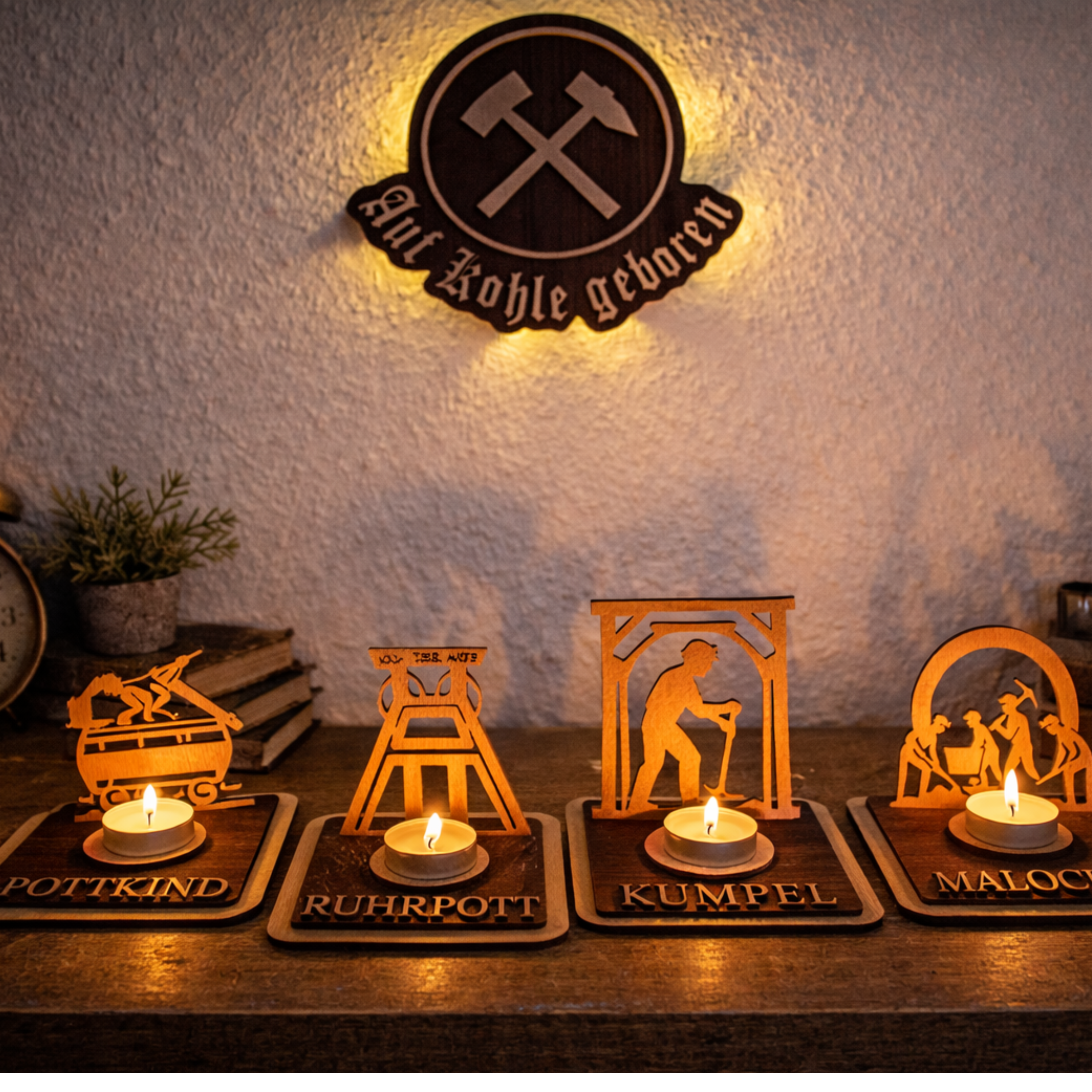 Personalisierte Bergmann Teelichthalter aus Holz – Ruhrgebiet Geschenk für Kumpel - Gravurliebe