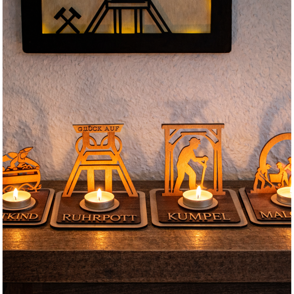 Teelichthalter Förderturm aus Holz – Ruhrpott Deko mit Name – Geschenk für Malocher & Bergbau-Fans
