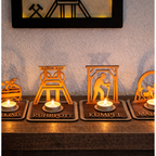 Teelichthalter Förderturm aus Holz – Ruhrpott Deko mit Name – Geschenk für Malocher & Bergbau-Fans