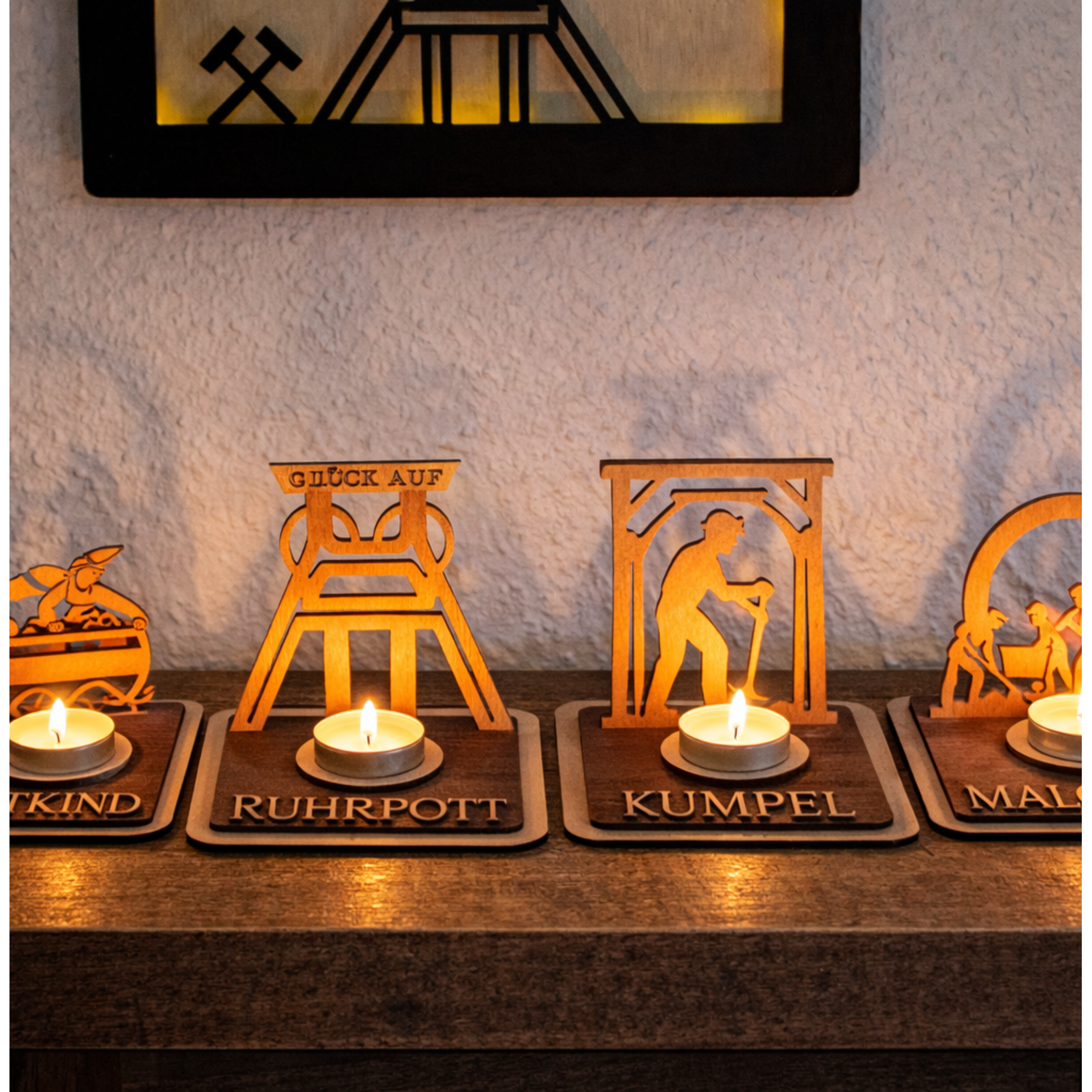 Teelichthalter Förderturm aus Holz – Ruhrpott Deko mit Name – Geschenk für Malocher & Bergbau-Fans