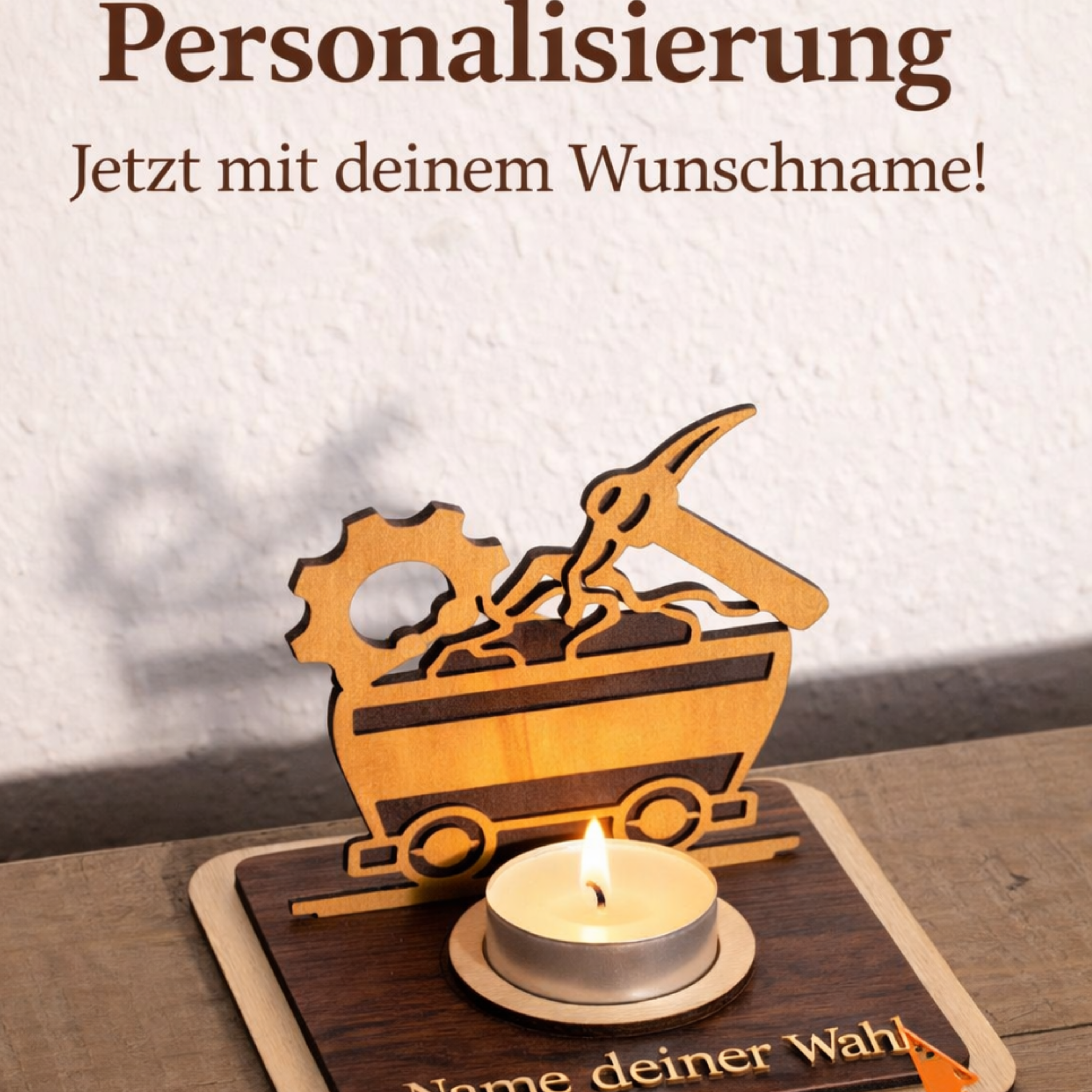 Personalisierte Bergmann Teelichthalter aus Holz – Ruhrgebiet Geschenk für Kumpel - Gravurliebe
