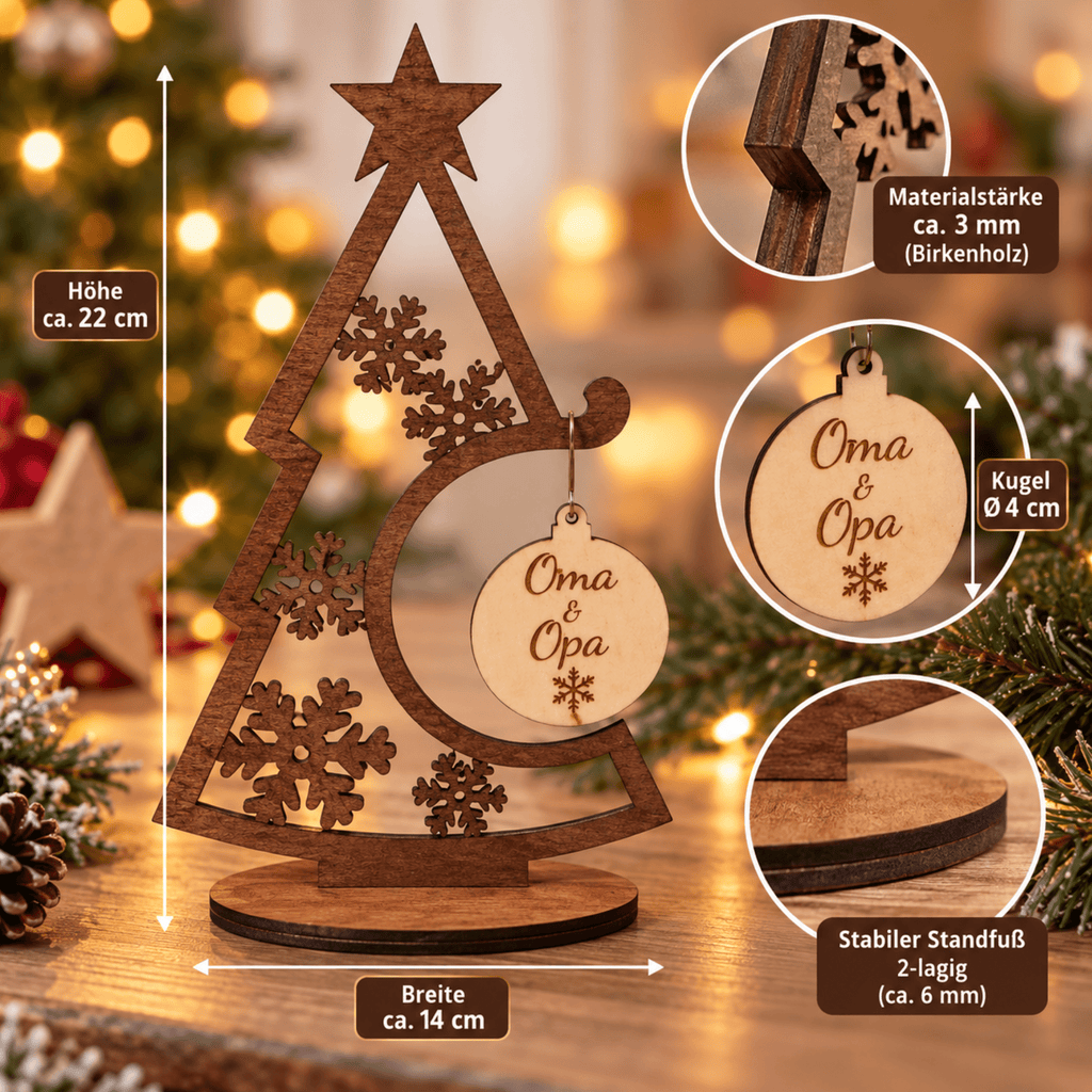 Personalisierter Weihnachtsbaum aus Holz mit Wunschgravur - Gravurliebe