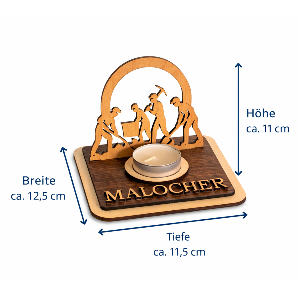 Teelichthalter Bergleute aus Holz – Ruhrpott Deko mit Name – Geschenk für Malocher & Bergbau-Fans