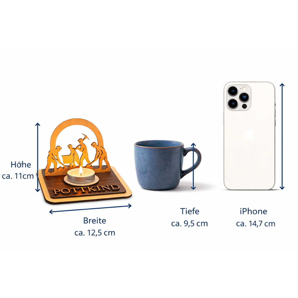 Teelichthalter Bergleute aus Holz – Ruhrpott Deko mit Name – Geschenk für Malocher & Bergbau-Fans