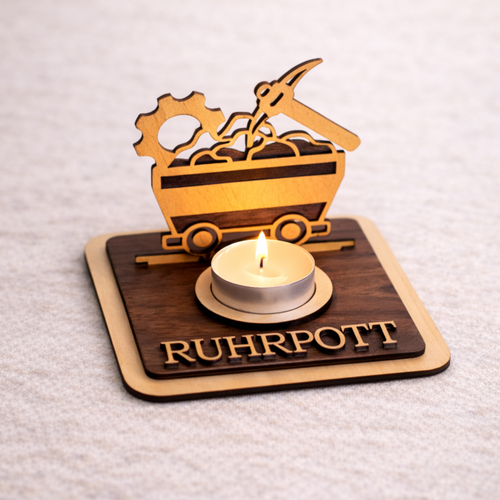 Personalisierter Teelichthalter Bergbau Lore aus Holz – Ruhrpott Geschenk für Kumpel & Malocher - Gravurliebe
