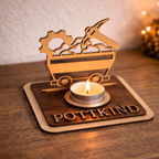Personalisierter Teelichthalter Bergbau Lore aus Holz – Ruhrpott Geschenk für Kumpel & Malocher - Gravurliebe