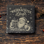 Weihnachtlicher Schieferuntersetzer mit Weihnachtsmann, Ruhrpott Tasse und Spruch Weihnachten läuft